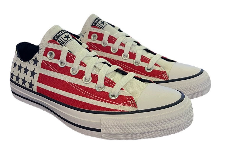 Converse CTAS Ox White Red Blue Mens July 4th USA Stars Stripes Shoes 167838F